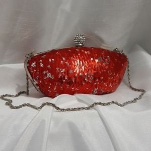 Red sequined evening bag